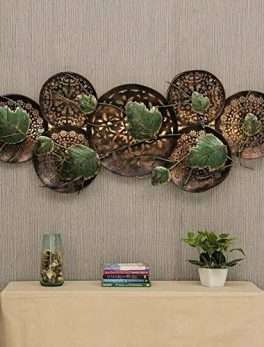 Metal Big Leaves on Plate with LED Wall Hanging Home Decor (22*3*52 inch)