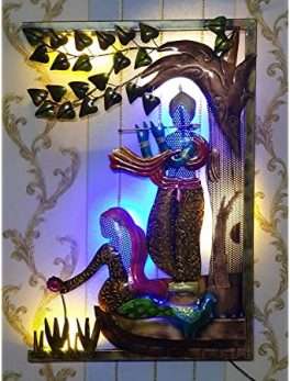 Metal Radha Krishna Jhula Wall Art with led light