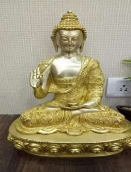 Brass Buddha Statue Blessing with Sacred Kalash Idol ,Murti