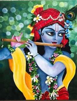 Krishna with flute canvas hand painting