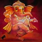 Blessing Ganesha standing canvas hand painting