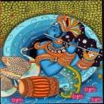 Decorative krishna with flute canvas hand painting