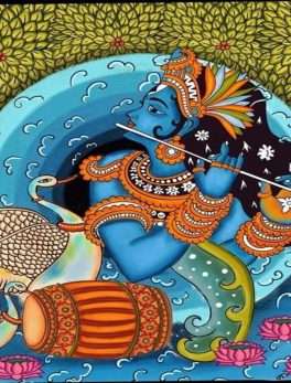Decorative krishna with flute canvas hand painting