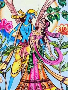Creative radha Krishna canvas hand painting