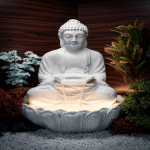 White color lotus water fountain with light (20*22*36inc)
