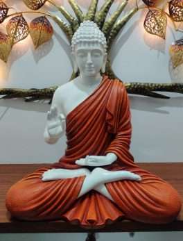 White and orange Buddha Resin Statue Murti