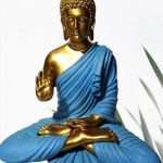 Decorated Golden Blue Meditating Buddha Statue For Home
