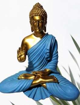 Decorated Golden Blue Meditating Buddha Statue For Home