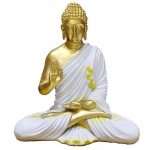 Golden White Buddha Resin Statue Murti