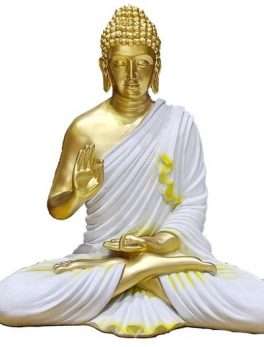 Golden White Buddha Resin Statue Murti