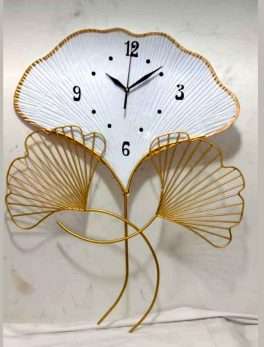 Metal Big Leaf Shape Golden Wall Clock 28 Inch