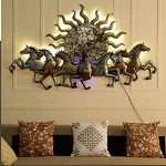 Metal Rising Sun With Seven Horse Wall Hanging