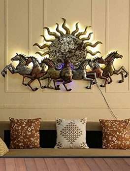 Metal Rising Sun With Seven Horse Wall Hanging