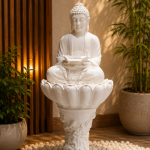 White Polyresin Buddha Indoor/Outdoor Water Fountain with Led Light