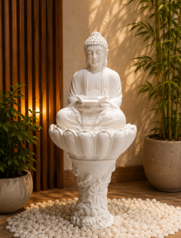 White Polyresin Buddha Indoor/Outdoor Water Fountain with Led Light