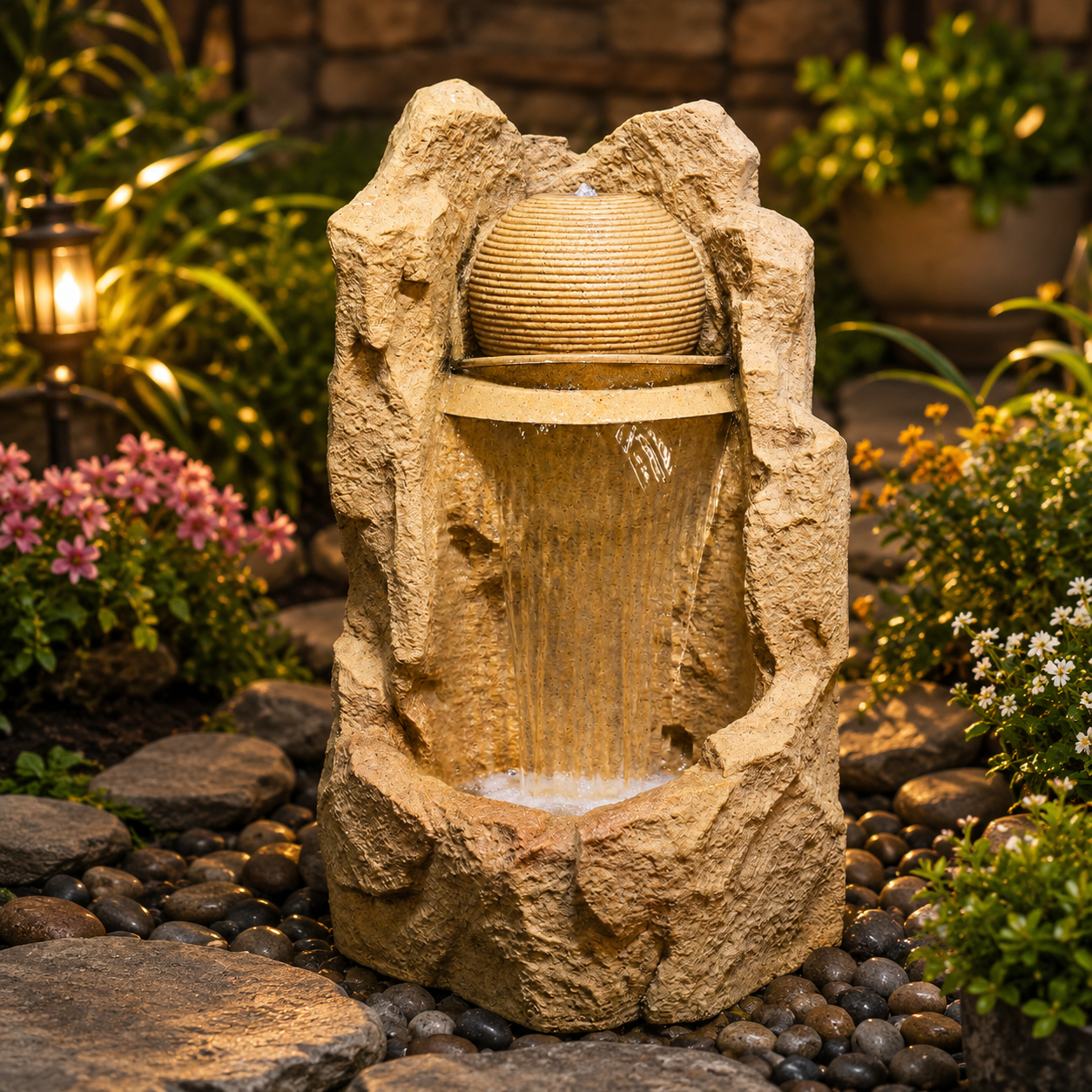 Ball water fountain with light