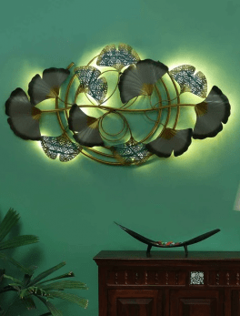 Metal Half Ring Leaf Panel Metal Art With LED Light
