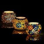 Set of 3 Handmade Glass Mosaic Turkish Moroccan Tea Light Candle Holders