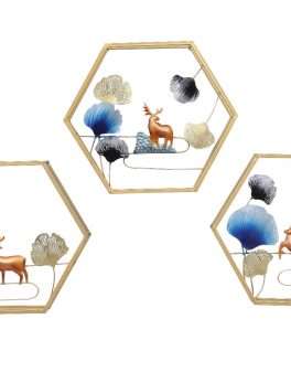 Deer with leaf metal wall hanging set of 3