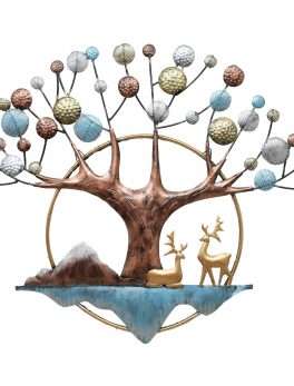 Deer sitting under tree metal wall hanging