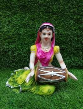 Traditional Rajasthani Cultural Lady with Dholak Figurine Statue