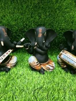 Ganesha Idol Playing Musical Instruments Set Of 3