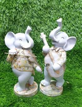 Handcrafted Musical Elephant Figure Statues Playing Guitar and Violin