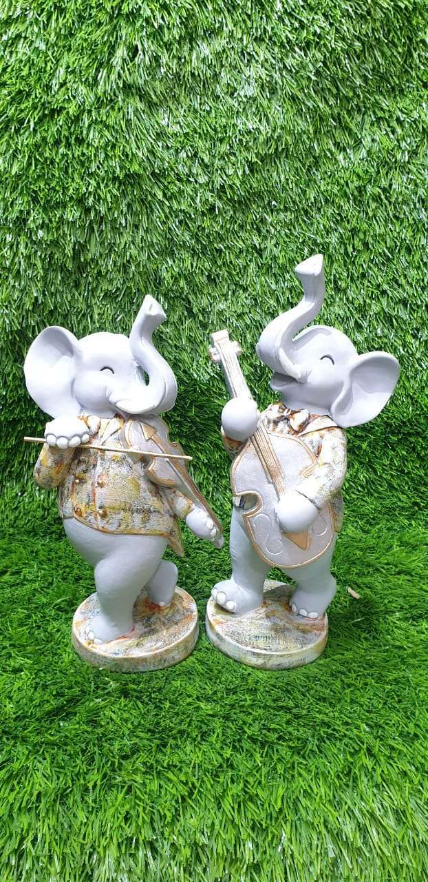 Handcrafted Musical Elephant Figure Statues Playing Guitar and Violin