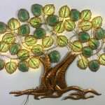 Metal Green Tree Leaf Wall Hanging with light