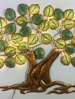 Metal Green Tree Leaf Wall Hanging with light