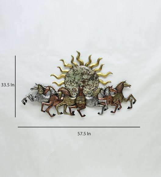 Metal Rising Sun With Seven Horse Wall Hanging - Image 2