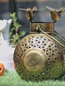 Iron Bird Lantern Wall Hanging Stand, Lantern with T-Light and Diya Holder