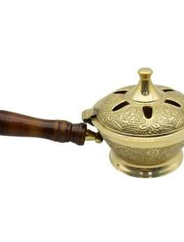 Brass Sambrani Stand & Loban Dhoop Burner with Wooden Holder