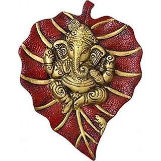 Ganesh idol Metal Wall Hanging on Leaf
