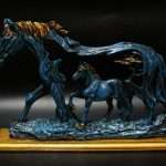 Handmade Horse Statue with Baby Horse Stone Finish