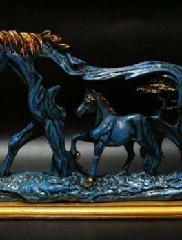 Handmade Horse Statue with Baby Horse Stone Finish