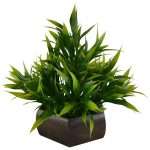 Plastic & Wood Artificial Bamboo Leaves Plant with Wood Hexagon Pot
