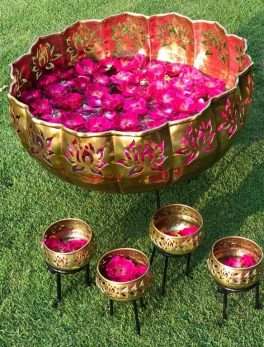Iron Lotus Urli set with Stand Pot for Floating Flower