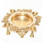 Designer brass Urli with Diya and Bell for home