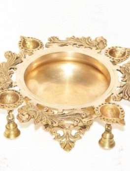 Designer brass Urli with Diya and Bell for home