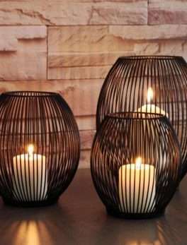 Black Metal Cage Decorative Candle Lanterns Set of 3