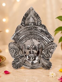 Aluminium Santoshi Maa Face Idol (Silver, 16 Cm X 11 Cm X 2 Cm)
