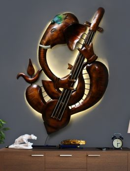 Metal Guitar Ganesh Wall Art With LED