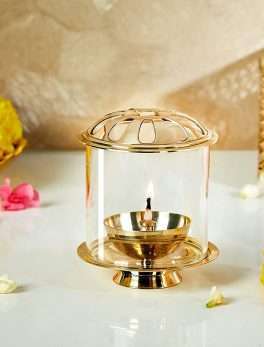 Brass Akhand Diya with Glass