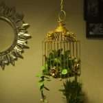 Antique Lantern Decorative Hanging Bird Cage, Balcony/Patio Planter Cage/Hanging Candle Holder, Golden, Decorative Tealight