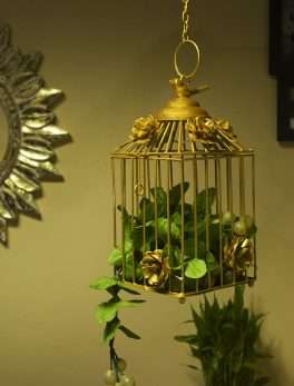 Antique Lantern Decorative Hanging Bird Cage, Balcony/Patio Planter Cage/Hanging Candle Holder, Golden, Decorative Tealight