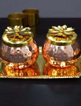 Bowl Set of 2 with Tray Copper Finish for Festivals and Return Gifts