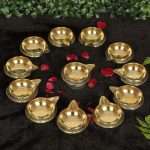 Antique Brass Diya Set for Puja Room/Diwali Diya (Set of 10)