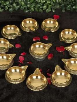Antique Brass Diya Set for Puja Room/Diwali Diya (Set of 10)