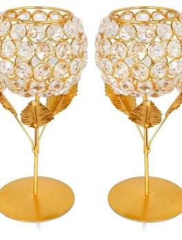 Metal Crystal Candle Holder, Pack of 2